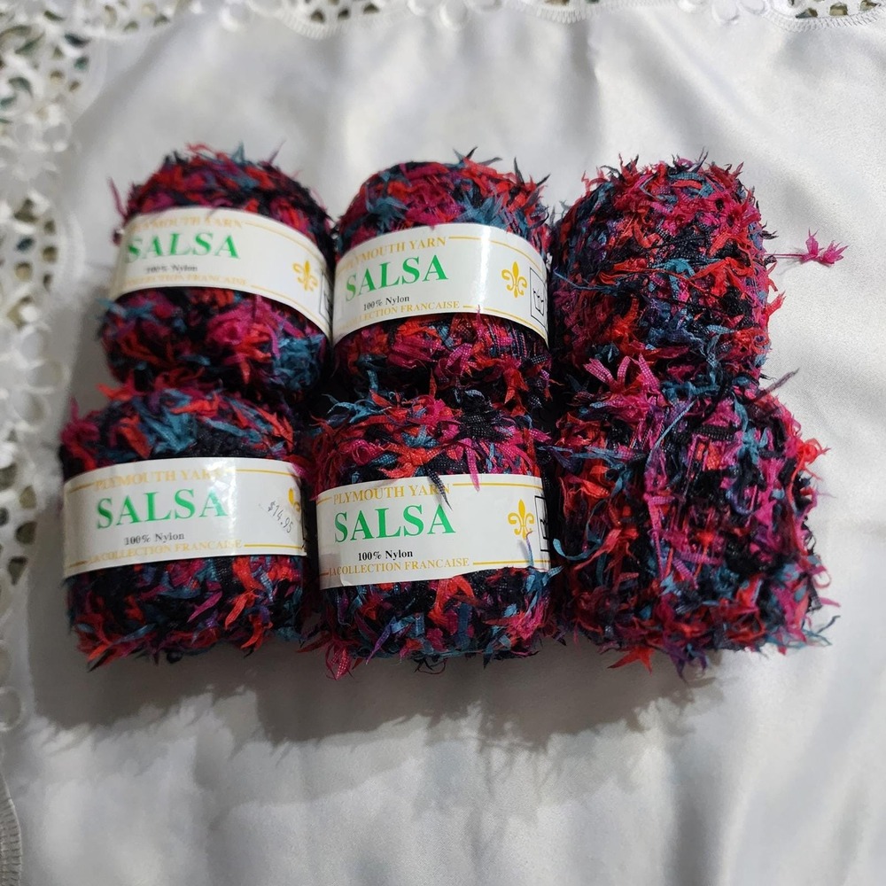 Plymouth Yarn Salsa 100% Nylon Made in France Multi Color Red Pink Teal 6 Skeins